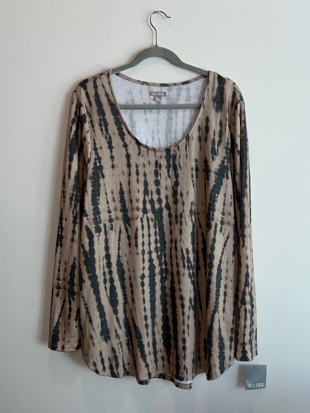 Falls Creek Women's Long Sleeve Tie Dye Top Scoop Neck Tunic Plus Size 1X NWT